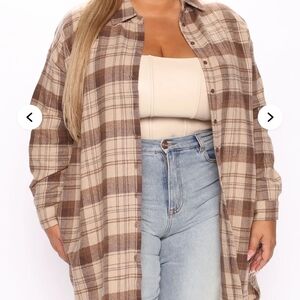Call It Even Over Sized Plaid Top - Brown/combo